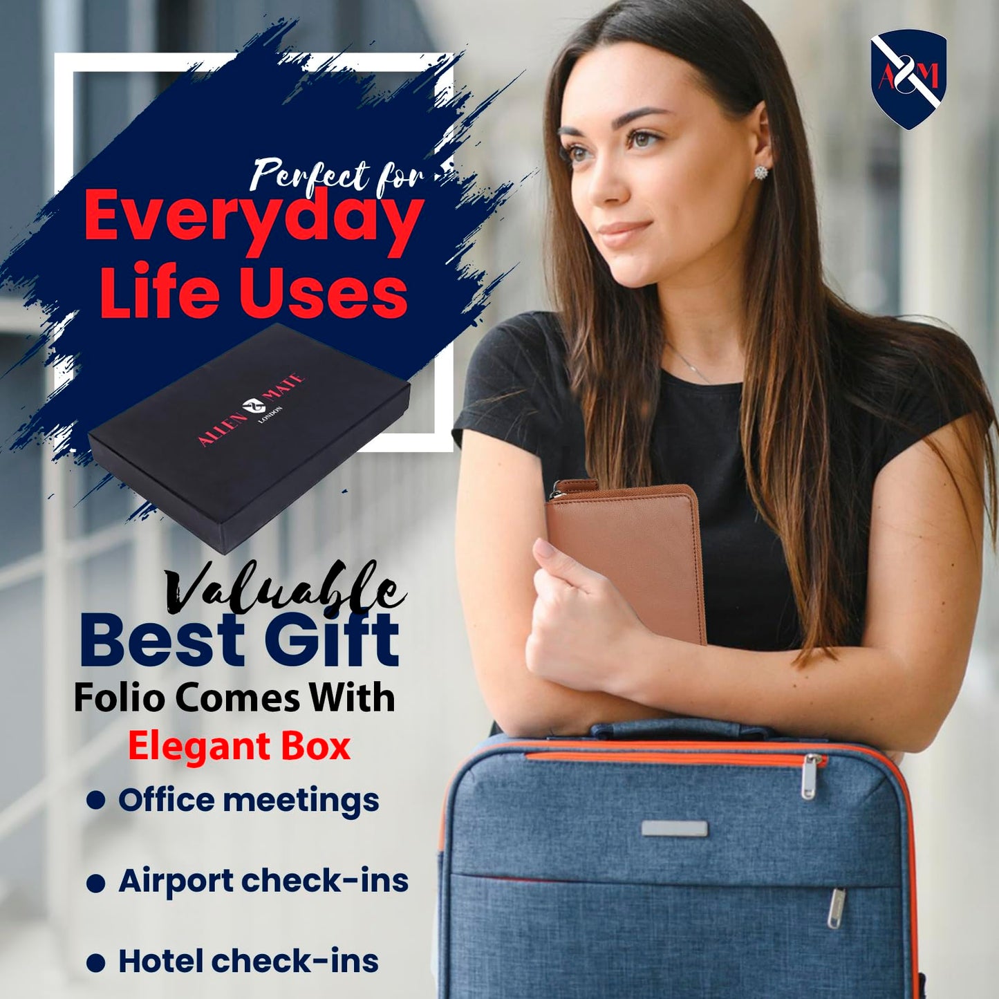 ALLEN & MATE 100% Leather Passport Holder for Travel RFID Blocking Passport Wallet for Men & Women - Zippered Compact Travel Document Organizer Fits Cash, Cards, SIM, ID and Tickets