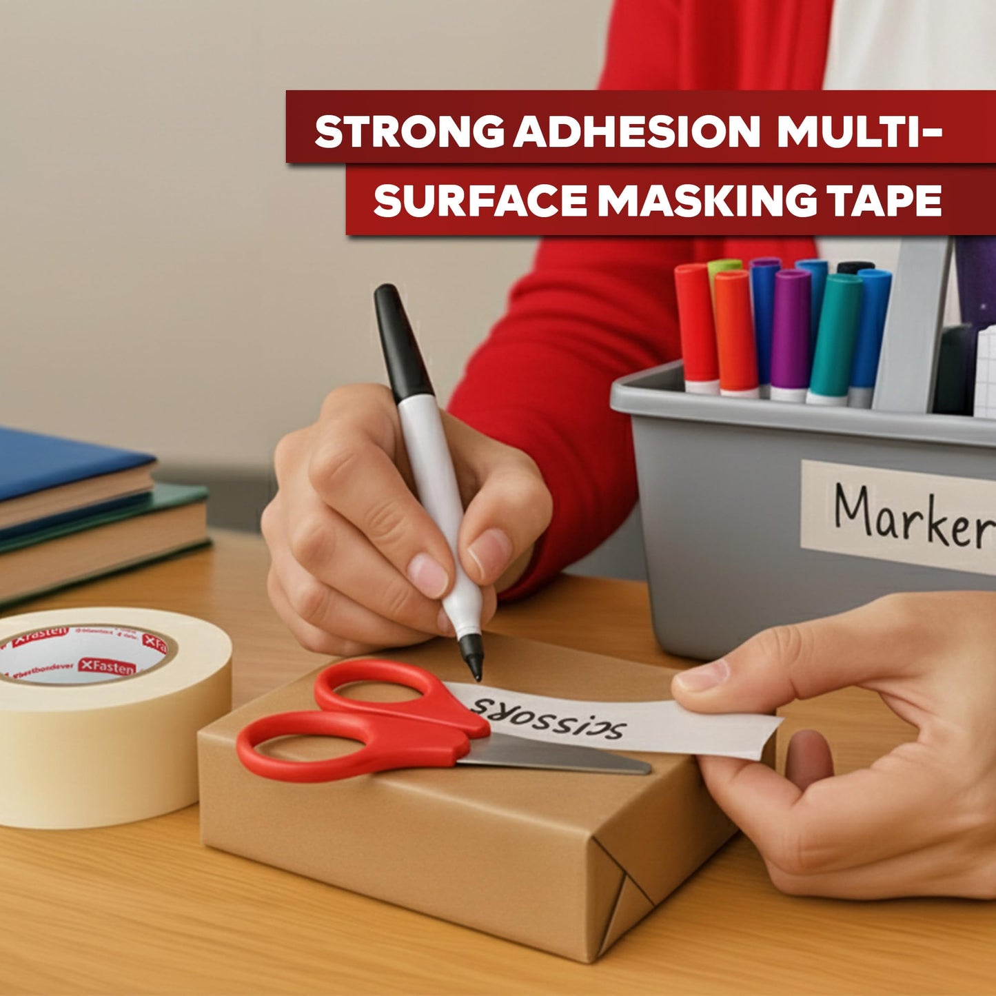 XFasten White Masking Tape 2 Inch Wide x 165 Feet (6-Pack, 990 Feet Total) Residue-Free, Easy-to-Tear Painters General Purpose Masking Tape Bulk for Artists, Painting, Art, Teacher, School Supplies