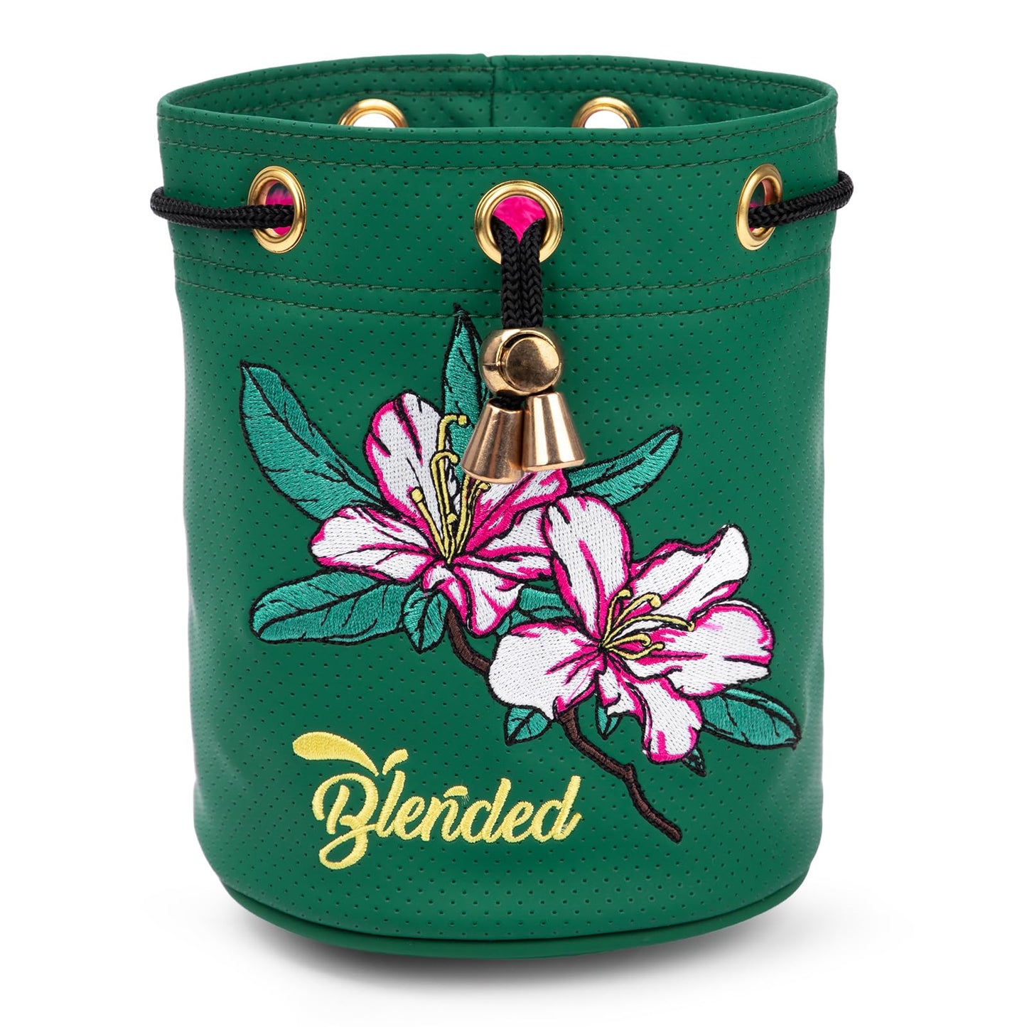 BAIRBRE Golf Valuables Pouch,Bucket Waist Design Golf Pouch Bag Azalea Embroidery Tee Bag with Drawstrings Leather for Men Women