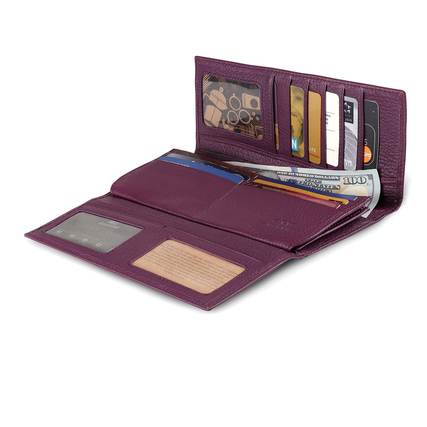 Otto Angelino Genuine Leather Zippered Envelope Wallet with Phone Compatible Slots - RFID Blocking -Unisex