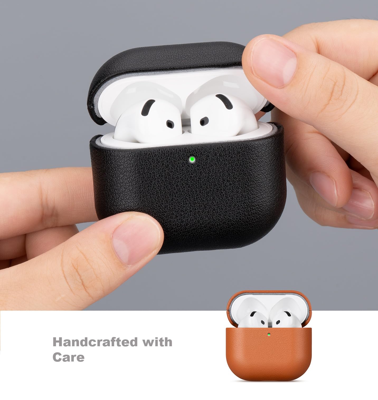 LOPIE Handmade Case for AirPods 4 / AirPods 4 with Active Noise Cancellation Leather Case, Fully-Wrapped with Top Grain Leather, Protective Hard Shell Cover for Gen 4 AirPods - Brown