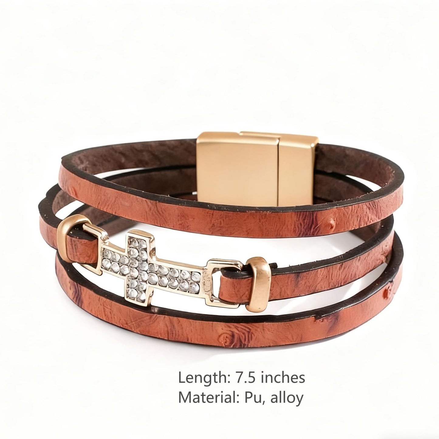 Cross Leather Bracelets Wrap Bracelets for Women Layered Leather Bracelets Bangle Cuff Jewelry for Lady （Reddish brown）