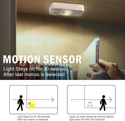 LED Motion Sensor Puck Lights, Rechargeable Under Cabinet Lighting Wireless Daylight White, Dimmable Night Light, Under Counter Lights for Kitchen, Display Shelf, Closets (4 Pack)
