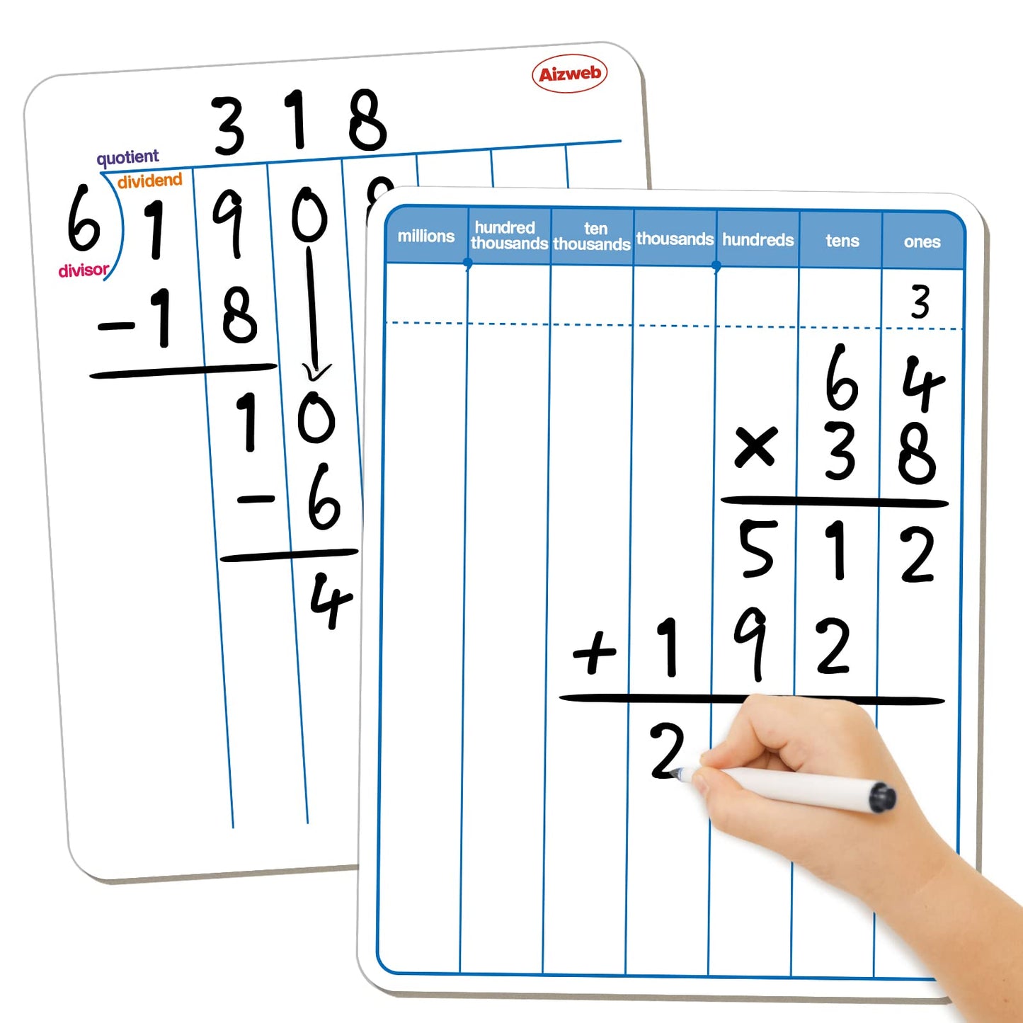 Dry Erase Long Division White Board,9 x 12 Multi-Digit Computation Double-Sided Dry Erase Board,Math Manipulatives Whiteboard for Students,Classroom and Home,Small White Board(Division)