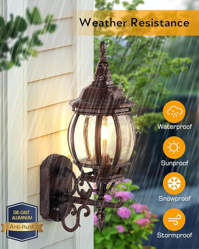 VIANIS 2 Pack Exterior Wall Lantern, Oil-Rubbed Bronze Outdoor Light Fixture Wall Mount, Anti-Rust Outside Porch Lights for House, Waterproof Outdoor Sconce Lighting Lamp, Coach Lights for Garage