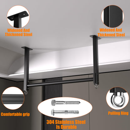 HWOOUSA Ceiling Mounted Pull Up Bar, 3 Adjustable Heavy Duty Pull Up Bars, 16"/24" Rafter Chin Up Bar, Ceiling Joist for Garage/Gym/Basement with Comfortable Grip & Round Anchors, Heavy Duty 700 LBS,Black
