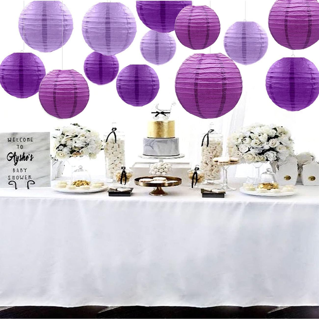 SIPRKAICT Purple Paper Lanterns Party Decorations,12pcs Hanging Paper Lantern for Engagement Bachelorette Wedding Baby Bridal Purple Birthday Decorations