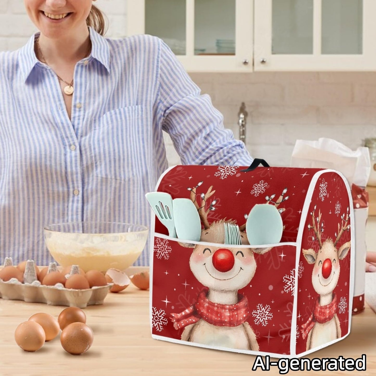 HUISEFOR Christmas Reindeer Stand Mixer Cover 4.5-5 Quart Kitchen Mixer Cover Washable Food Processor Protective Covers Dust Protection Insulated Kitchen Appliance Cover Xmas Decor