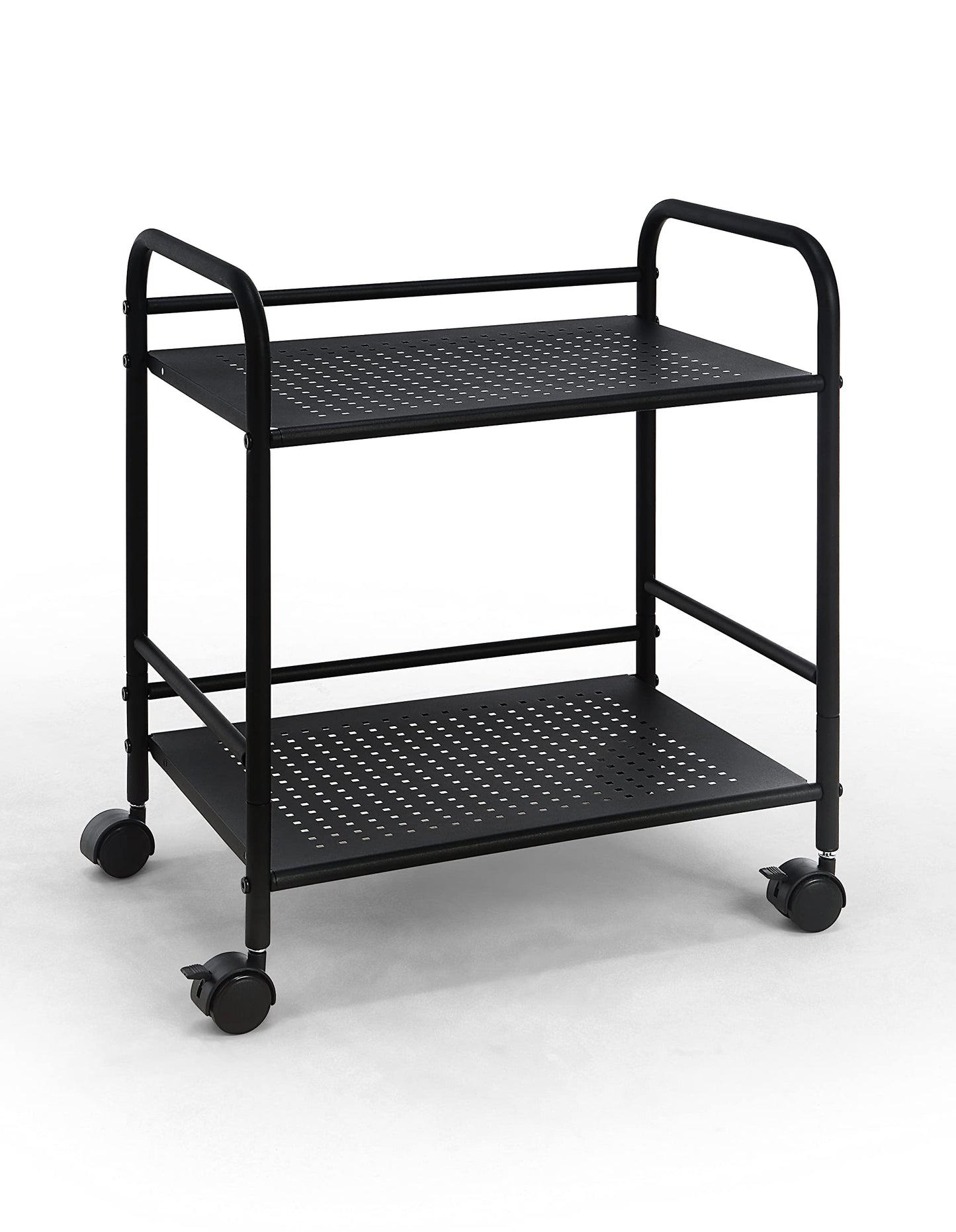 SunnyPoint 2-Tier Metal Rolling Utility Cart – Mobile Storage Shelf with Caster Wheels – Small Space Organizer for Home, Office, Bedroom, Kitchen (BLK)