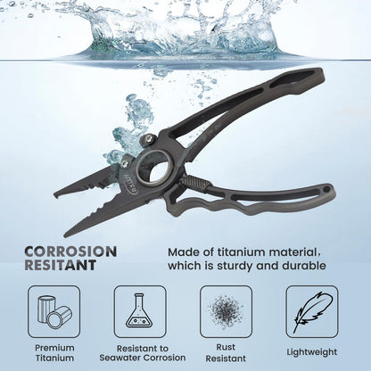 RXLUY Titanium Fishing Pliers, Premium Saltwater Fishing Gear, Tungsten Cutters, Split Ring Hook Remover, Fish Plier Holster with Retractable Lanyard, Ice Sea Fishing Kit Gifts for Men (with Lock)