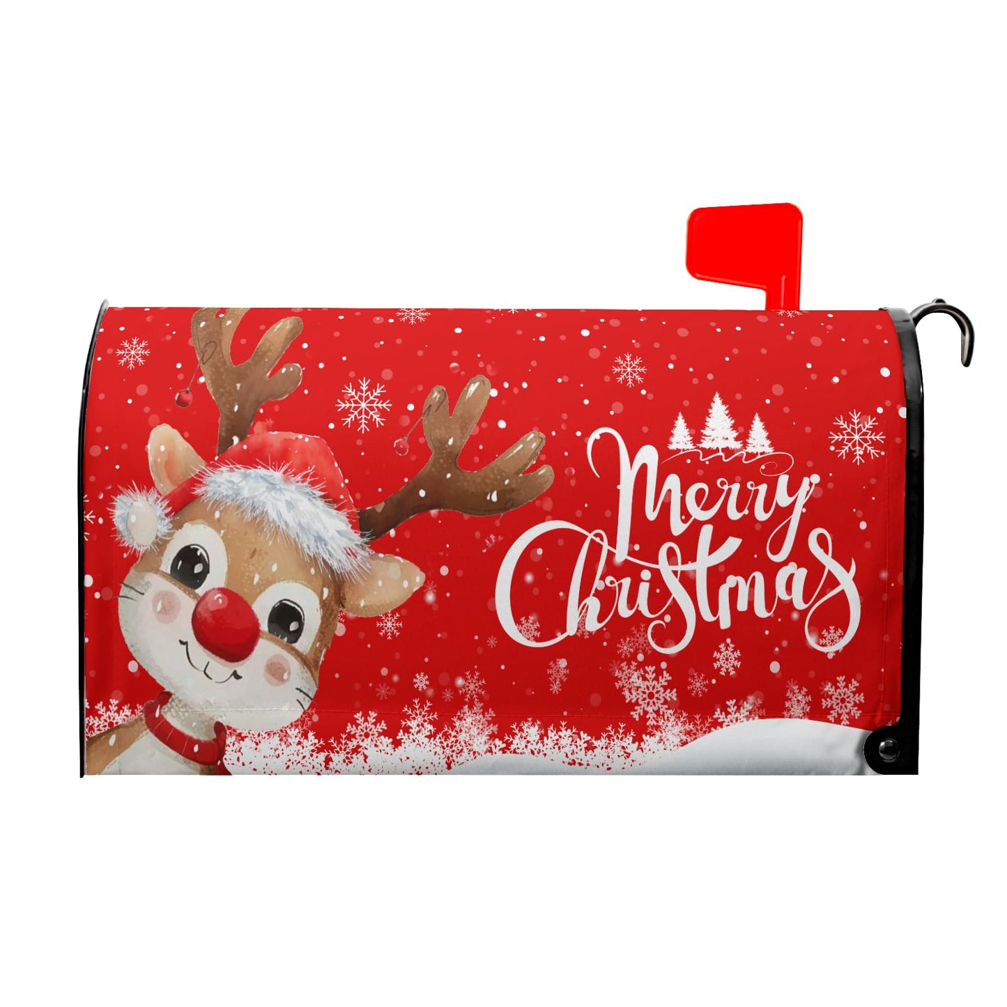Anyako Winter Snowflake Red Mailbox Covers Magnetic Standard Size 18" X 21",Merry Christmas Reindeer Mailbox Wraps Post Letter Christmas Box Cover for Holiday Garden Yard Decor