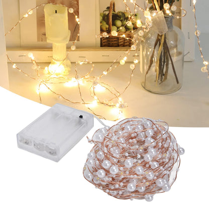 Kukyller 2PCS 32.8ft LED Fairy Lights Battery Operated, Ocean Pearl Beads String Lights, Pearl Fairy Copper Wire Lights for Home Bedroom Classroom Dorm Wedding Christmas Decor (10m)