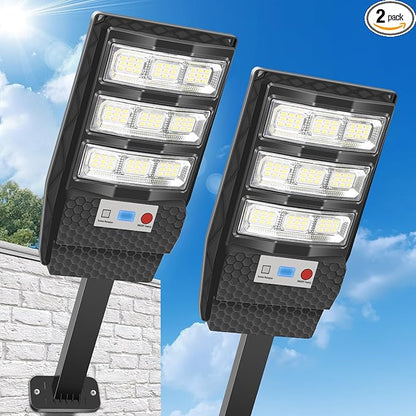 Solar Lights Outdoor Waterproof 2 Pack, Flood Lights Motion Sensor Solar Powered, Dusk to Dawn Outdoor Lighting Remote Control, Street Security Wall Lamp Exterior for Yard Patio Garden Outside