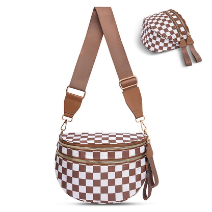Checkered Crossbody Bag,Nylon Bum Bags for Women Crossbody,Spacious Sling Bag Purse Fanny Packs with Shoulder Strap