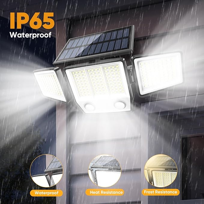 Solar Motion Sensor Outdoor Lights Waterproof - 3000LM 3 Modes Security Lights Outdoor 270° Illumination IP65 LED Solar Flood Wall Light for Garden Yard Patio Pathway (With ‎Remote Control, 4)
