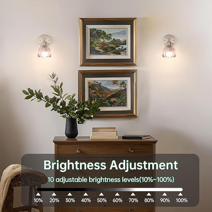 Vintage 5000 mAh Battery Operated Wall Sconce with Translucent Purple Tulip Glass Lampshade Rechargeable Battery Powered Wall Light with Remote Control for Bedroom Doorway, Set of 2