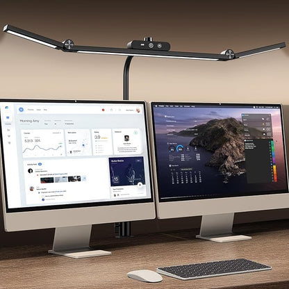 LED Desk Lamp with Clamp, 24W Architect Light, Auto-Dimming, Stepless Brightness Control, Atmosphere Lighting for Home Office