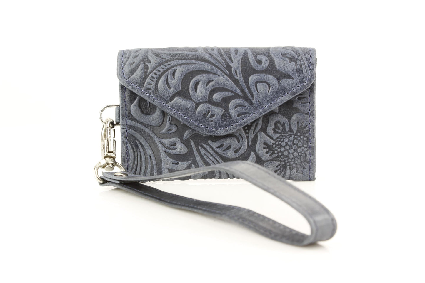 American Bison Small Floral Filigree Wristlet for Women – Compact Card Holder Wallet with Wrist Strap – Minimalist Clutch for ID, Credit Cards & Essentials (Navy)