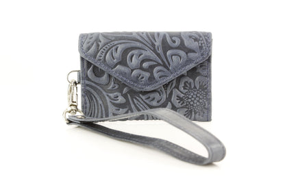 American Bison Small Floral Filigree Wristlet for Women – Compact Card Holder Wallet with Wrist Strap – Minimalist Clutch for ID, Credit Cards & Essentials (Navy)