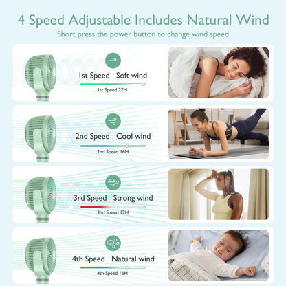 Momcozy 8000mAh Portable Stroller Fan, 27H Ultra-long Battery Life Detachable 4 Speed 360°Rotate LED Night Light with 2 Modes, USB Rechargeable Handheld Cooling Fan for Travel/Car Seat/Bedroom
