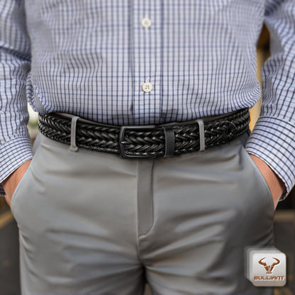 BULLIANT Men Belt 2Pack,Braided Woven Leather Belt For Men Golf Casual Jeans 1 3/8"(Black/Light Brown,28"-32" Waist Adjustable)