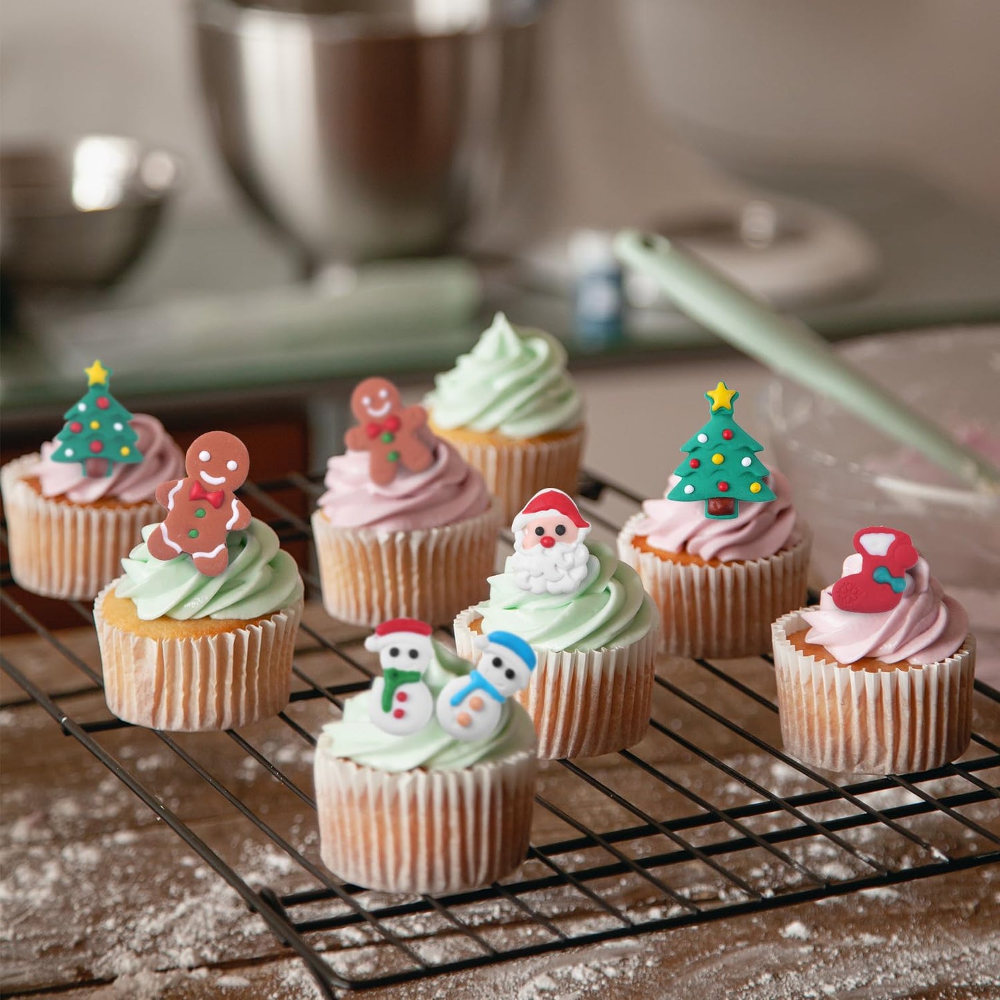 Royal Icing Cake Decorations - Gingerbread Man, Snowman, Santa Claus, Christmas Stocking for Merry Christmas Party (26 Count)
