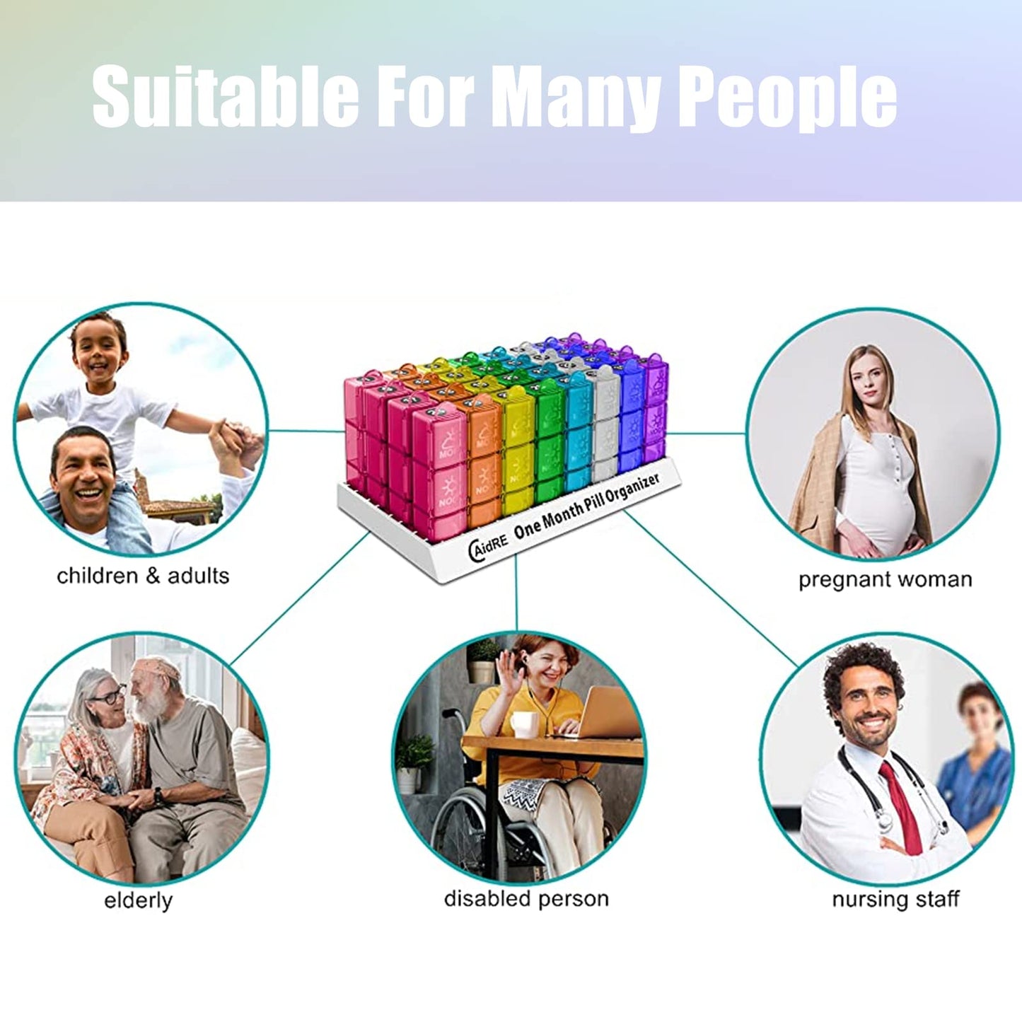 CAidRE Monthly Pill Organizer 31 Day 3 Times a Day – One Month Pill Box for Medications, Fish Oil, Vitamins & Supplements – 30 Day Daily Pill Case Organizer