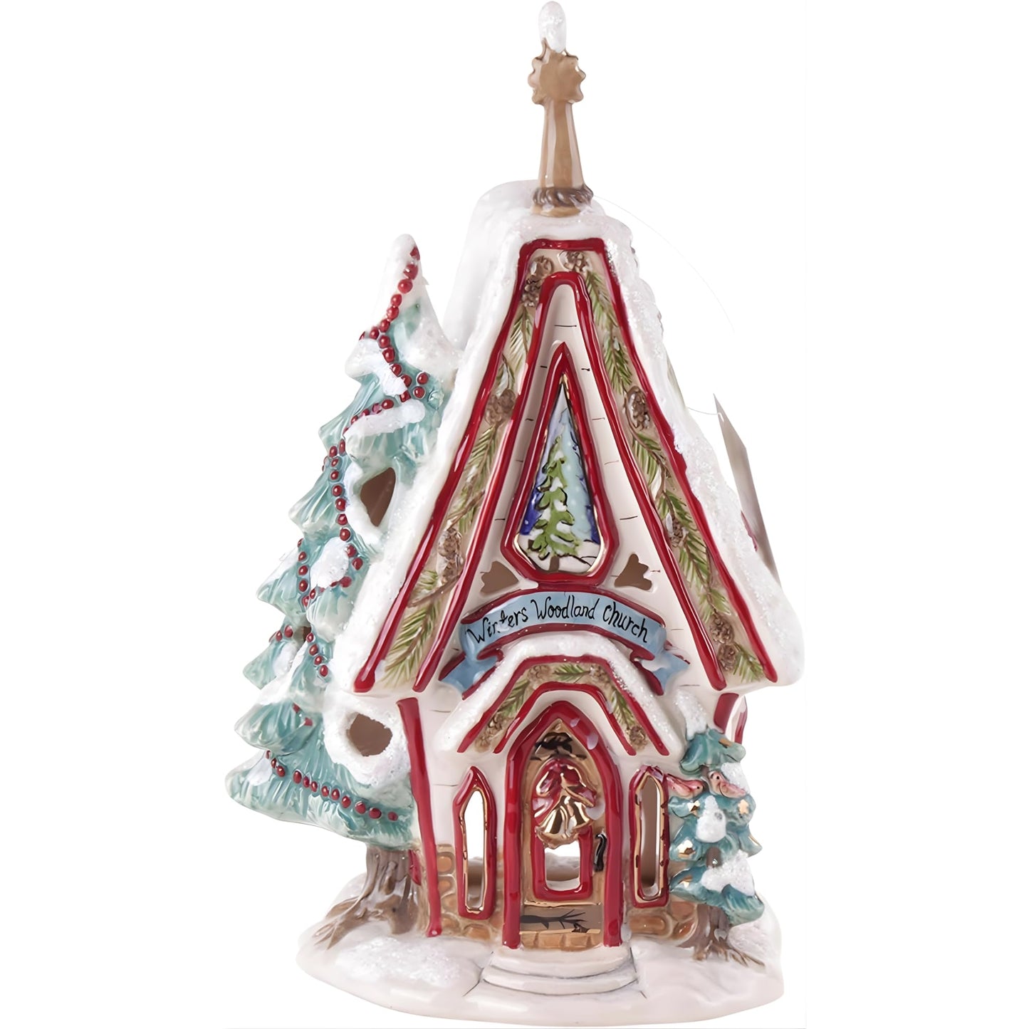Blue Sky Ceramics Winter Woodland Church Candle House, Multi, Multicolor (1679)
