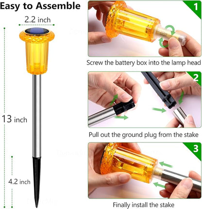 DenicMic Halloween Solar Lights Outdoor 10 Pack Orange LED Waterproof Yard Garden Patio Backyard Pathway Walkway Landscape Lawn Outside Fall Decorations Outdoor