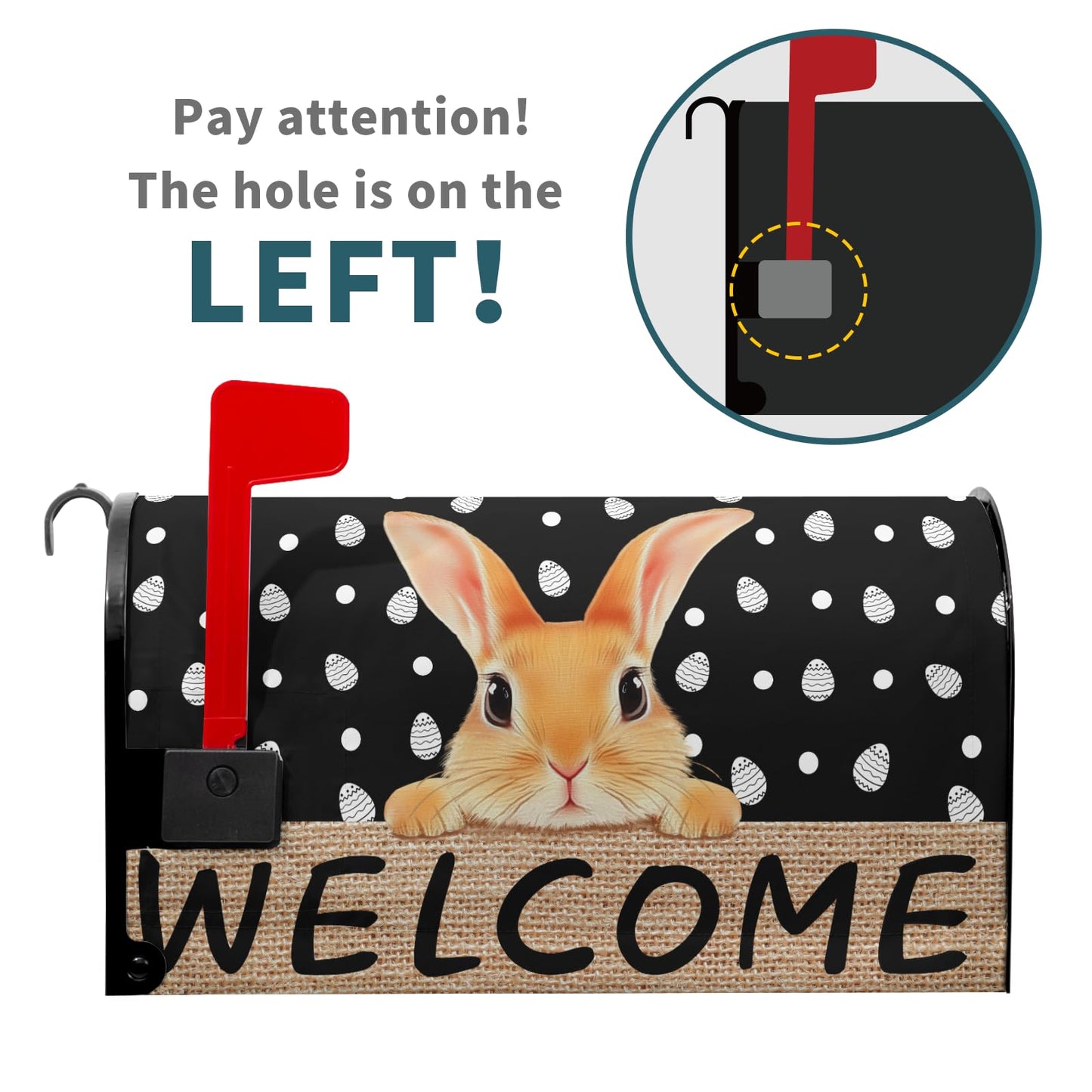 Anyako Easter Bunny Welcome Mailbox Covers Magnetic Standard Size 18" X 21",Easter White Eggs Black Mailbox Wraps Post Letter Box Spring Easter Cover for Holiday Garden Yard Decor