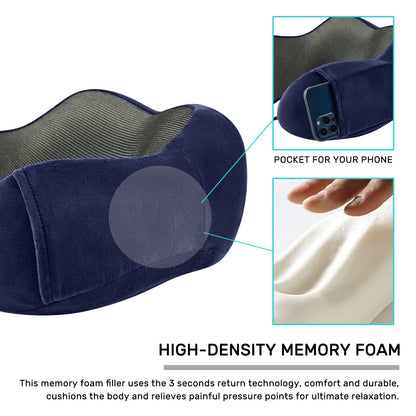 urnexttour Travel Pillow for Airplane-2 Pack Memory Foam Neck Pillows, Soft & Support Travel Essentials for Travelling, Sleeping Rest, Car, Train and Home Use(Grey&Navy)