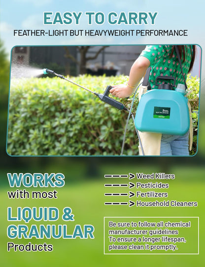 SideKing 2 Gallon Battery Powered Garden Sprayer, Powful Electric Backpack Sprayer, Water Pump Sprayers for Weed, Lawn, Yard, Pesticide, Plant, Fertilizer, Plant, Herbicide, Watering, Cleaning