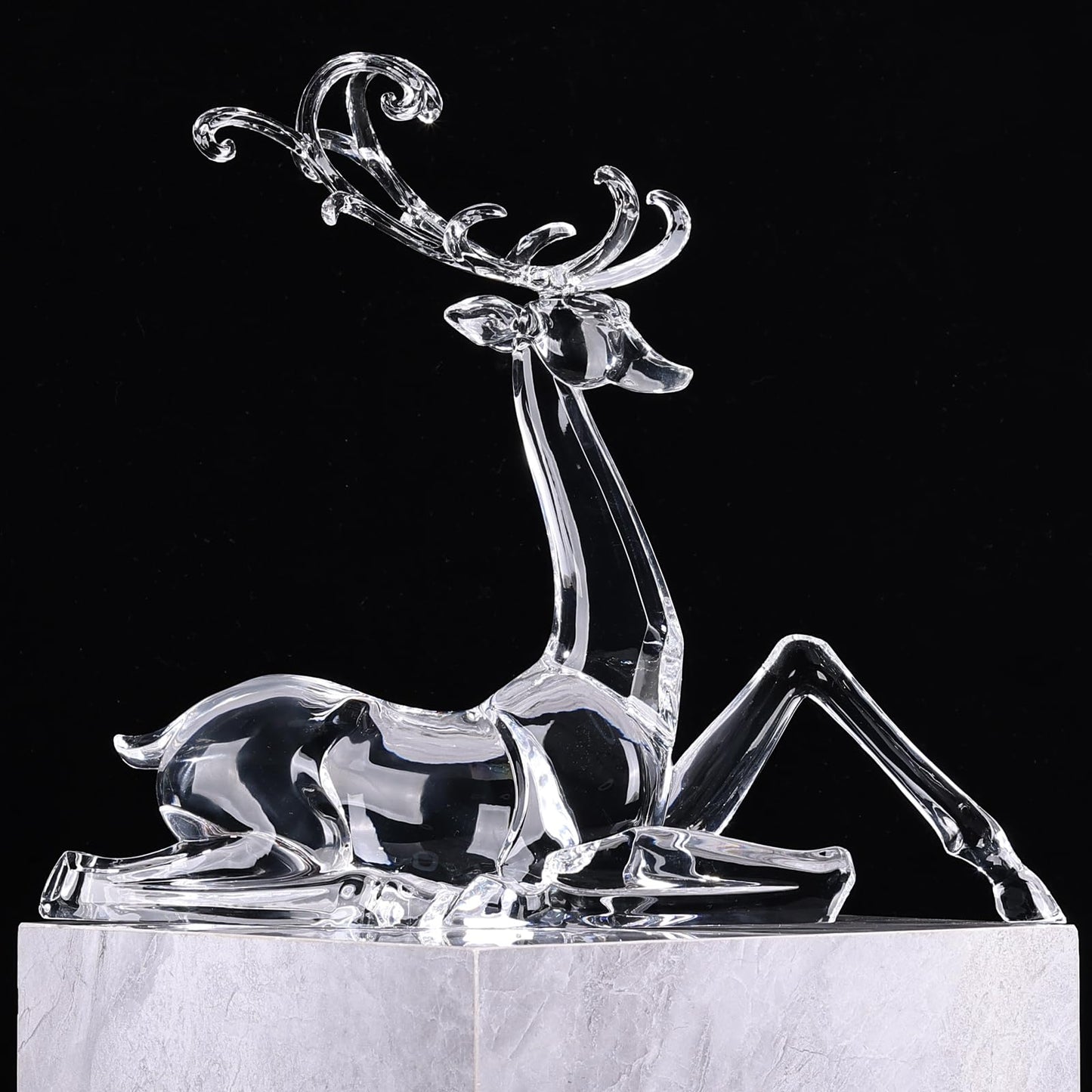 11" Tall Acrylic Christmas Reindeer Figurine - Elegant Clear Large Reindeer Ornaments for Christmas Indoor Decor, Holiday Centerpiece, Living Room, Fireplace, Table Display (Clear Sitting Reindeer)