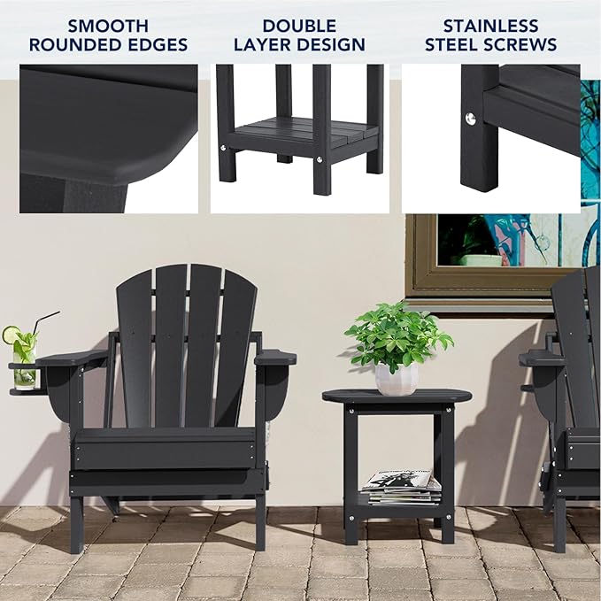 nalone Adirondack Side Table 16.5" Outdoor Side Table HDPE Plastic Double Adirondack End Table Small Table for Patio (Black)