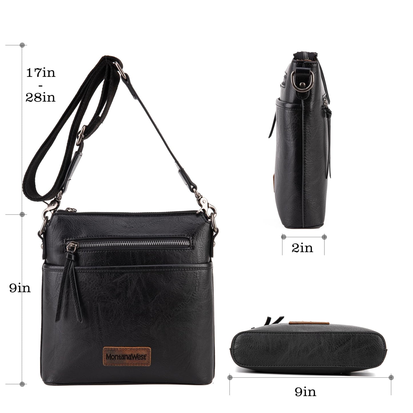 Montana West Black Crossbody Bag for Women Small Cross Body Bag Purses Lightweight Travel Side Purse Shoulder Purses with Guitar Strap MWC-216BK
