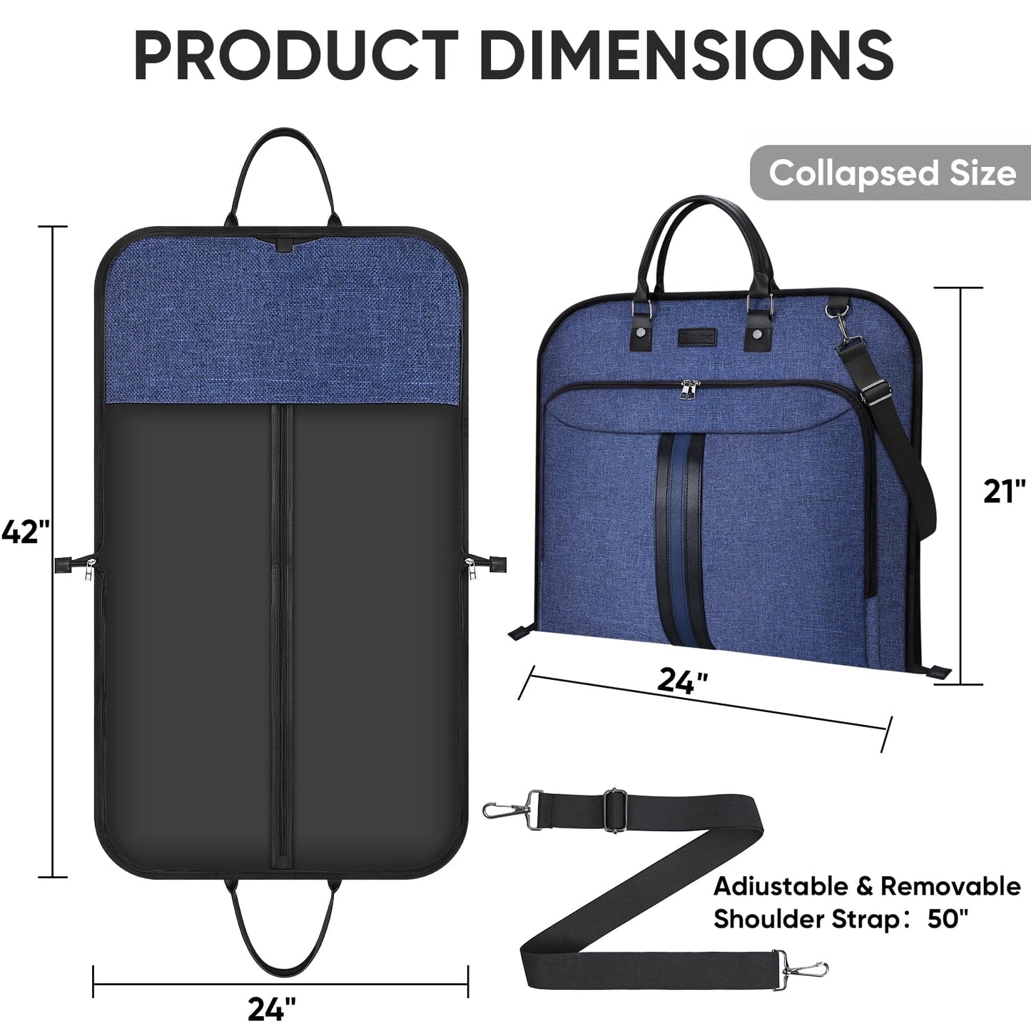 BALEINE Travel Garment Bag, Travel Suit Bag for Men, Water Resistant Carry on Garment Bag for Hanging Clothes, Garment Duffel Bag for Travel Business (Blue)