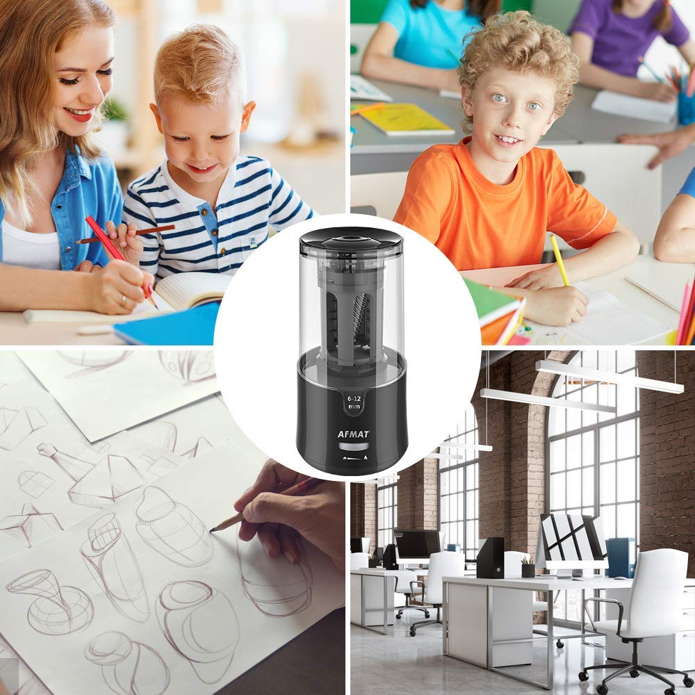 AFMAT Electric Pencil Sharpener - Auto Stop, Super Sharp & Fast, Plug in Pencil Sharpener for 6-12mm No.2/Colored Pencils - Classroom/Office/Home PS92