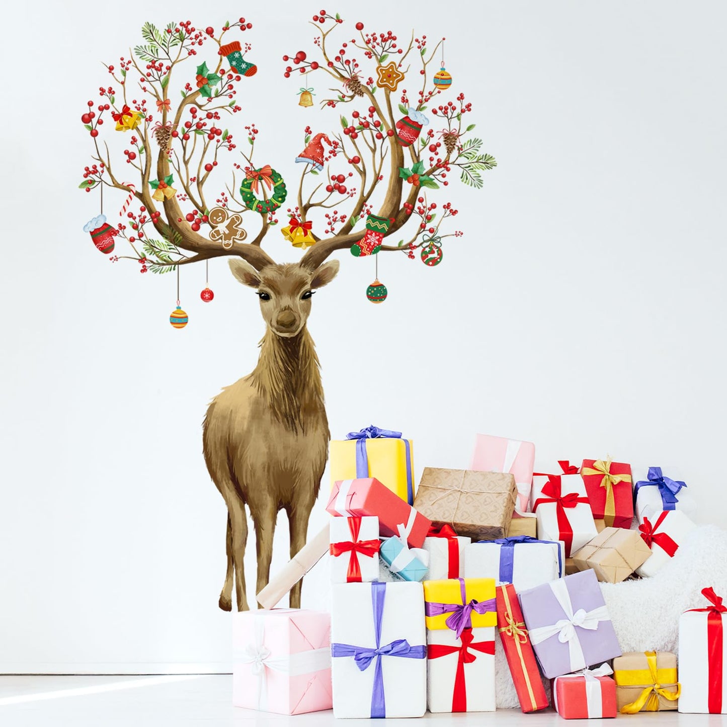 Christmas Wall Stickers Decoration Set Plaid Xmas Tree Wall Murals Floor Décor Living Room Children Nursery School Restaurant Cafe Hotel Home Office Décor Christmas 3
