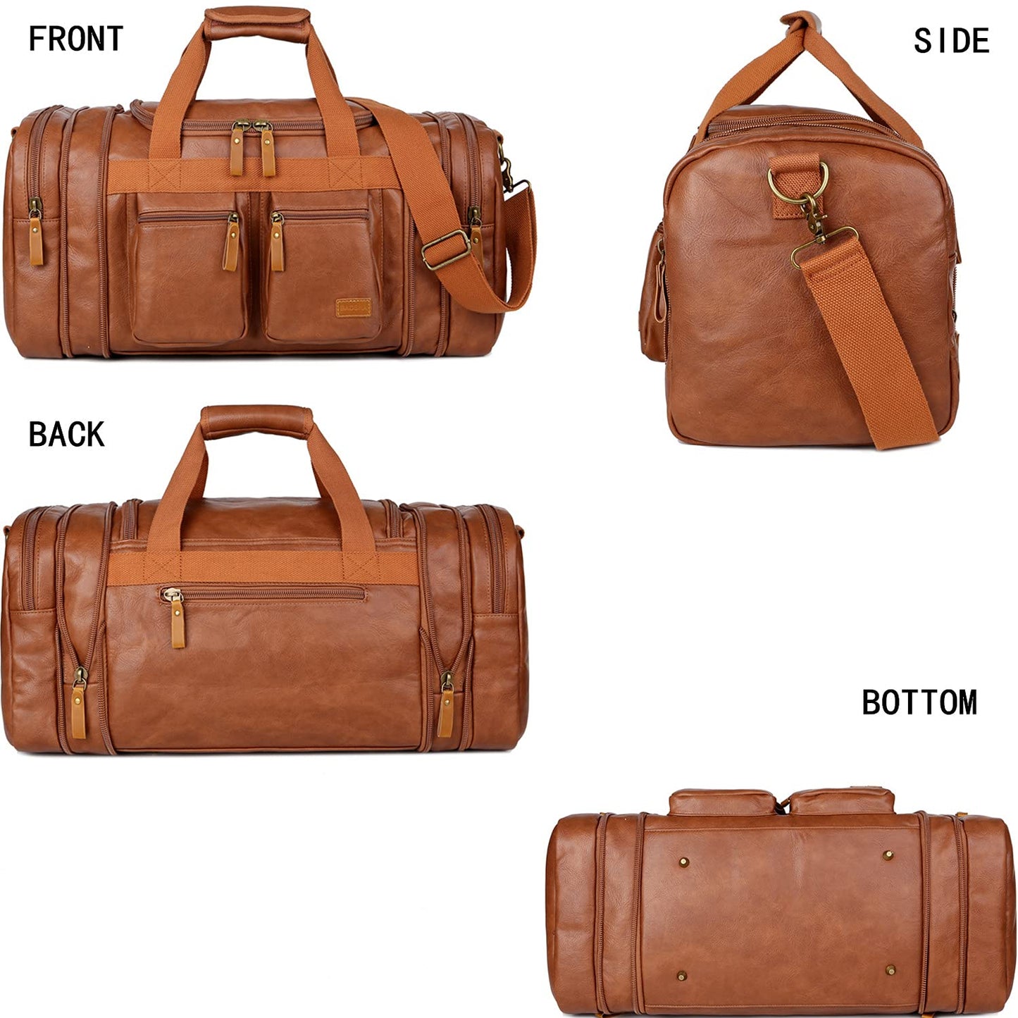 Vegan Leather Travel Duffel Weekender Bag Carry on Overnight Bag Sports Duffel bag For men and Women HB-21 (Brown)