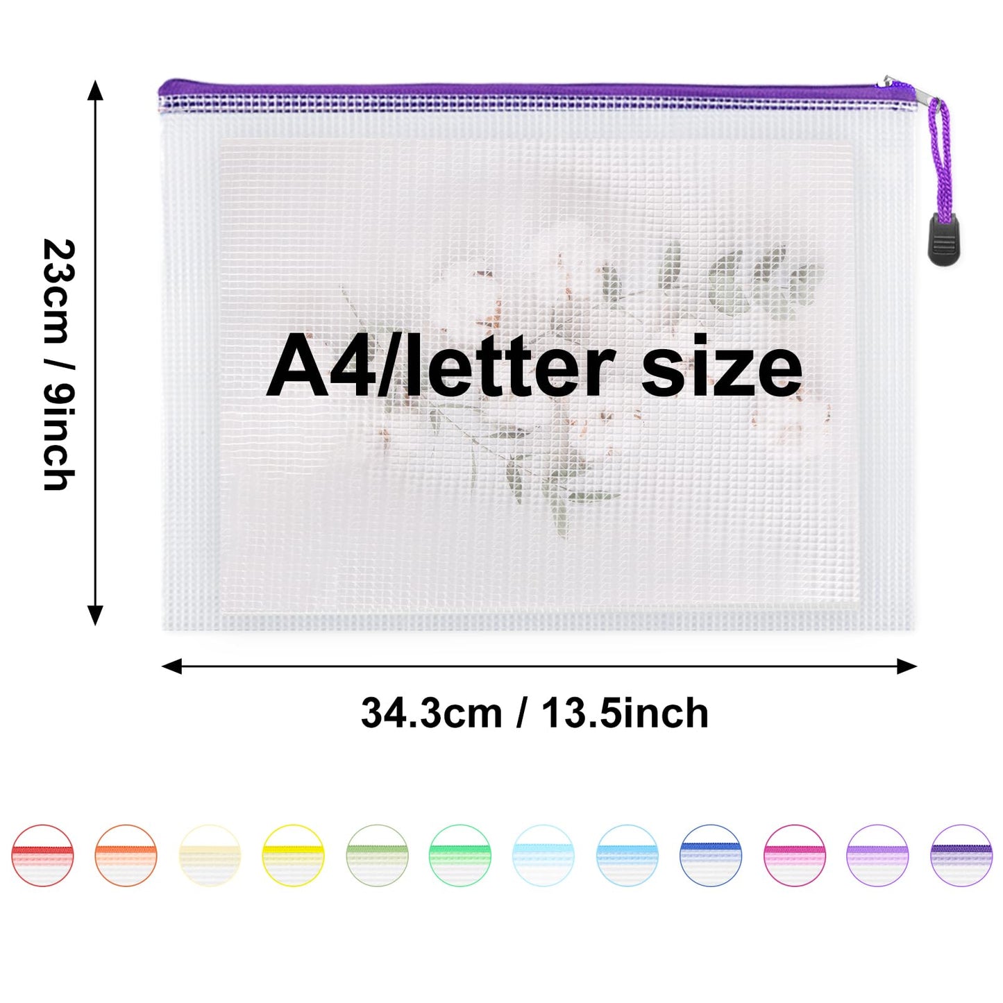 EOOUT 24pcs Mesh Zipper Pouch Bags A4 Document Bag, 13.5x9 Inches, Plastic Zip File Folders, Puzzles, Board Game Storage for Organizing Office Home