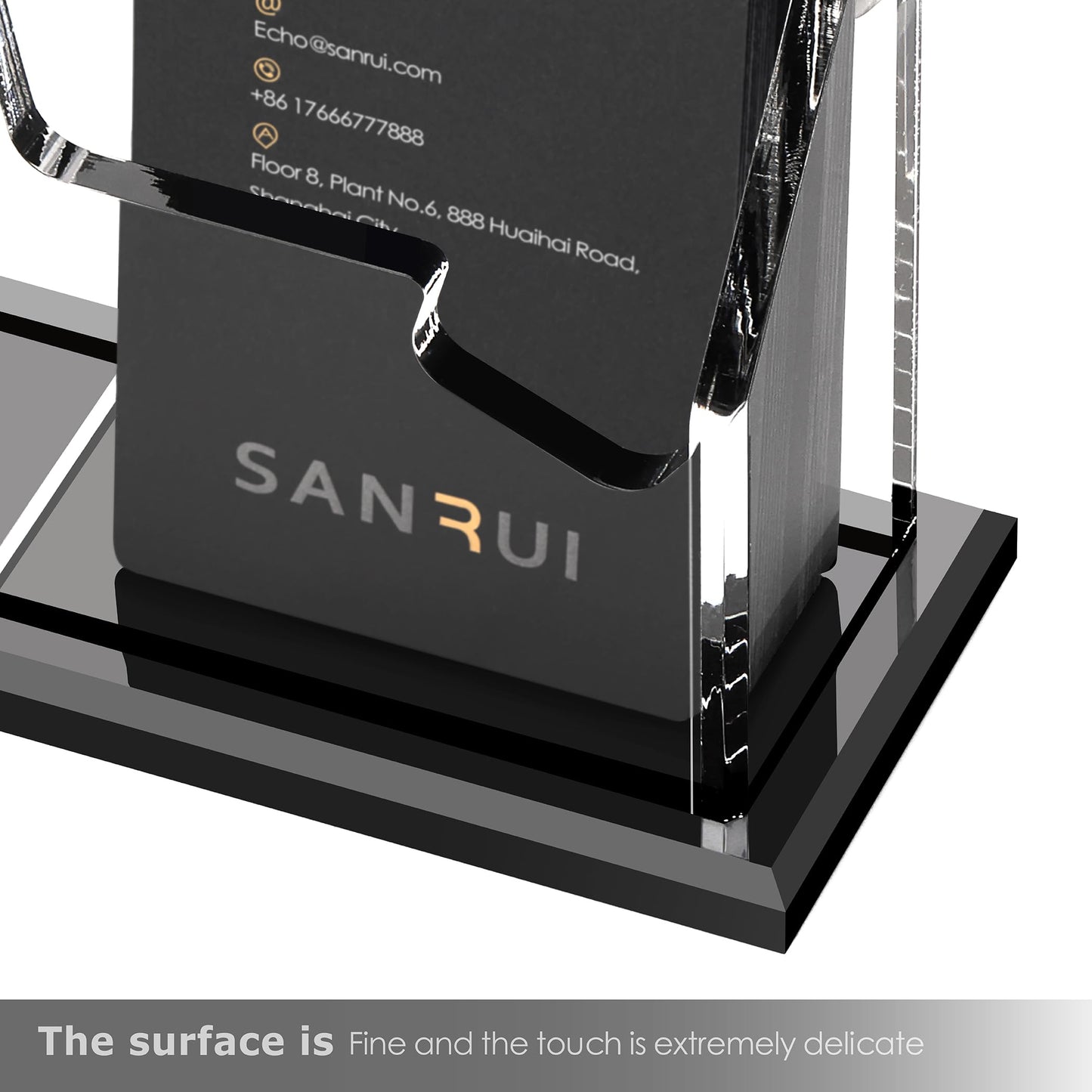 SANRUI Vertical Business Card Holder with Pen Holder for Desk, Clear Acrylic Desk Organizer and Accessories, Professional School Office Supplies Collection Caddy，Multi-function Storage Box