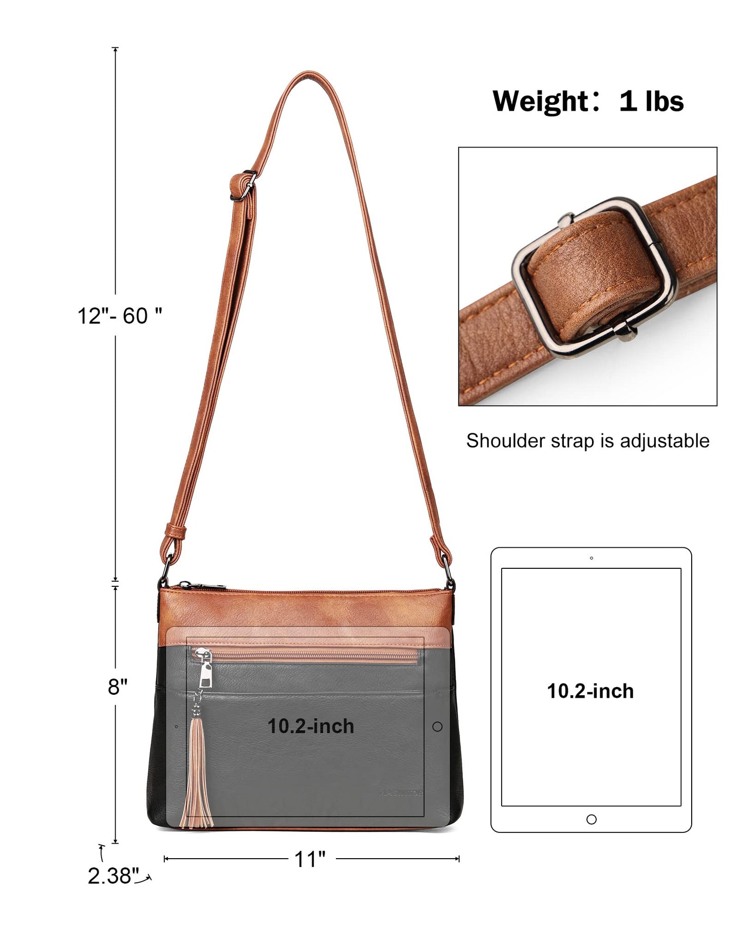 MASINTOR Crossbody Bags for Women, Lightweight Medium Crossbody Purse, Soft Leather Women's Shoulder Handbags with Tassel for Shopping or Travel