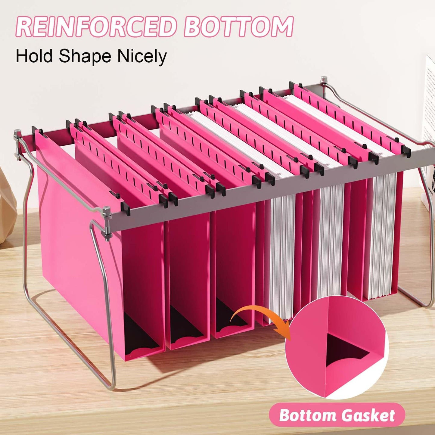 Nordun Extra Capacity Plastic Hanging File Folder Letter Size,12 Pack Reinforced Hang Folders with Heavy Duty 2 Inch Expansion,Pink Hanging File Folder Designed for Bulky Files