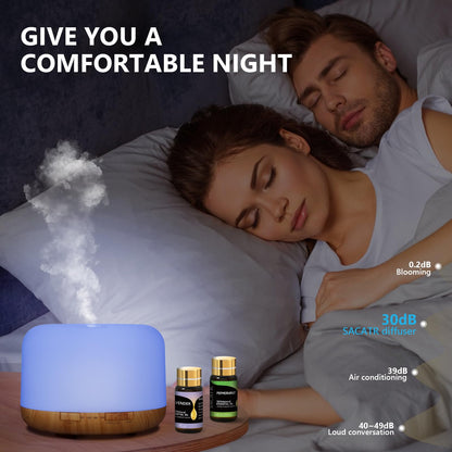 SACATR Essential Oil Diffusers for Home with 36 Oil Diffuser Sets, 500ml Aroma Diffuser for Essential Oils Large Room, Ultrasonic Cool Mist Diffuser Auto Shut-Off 4 Timers 15 Colors (36x5mL)