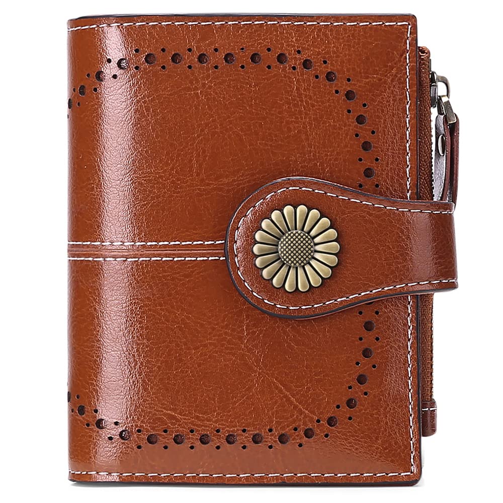 SENDEFN Small Womens Wallet Leather Bifold Card Holder RFID Blocking with Zipper Coin Pocket
