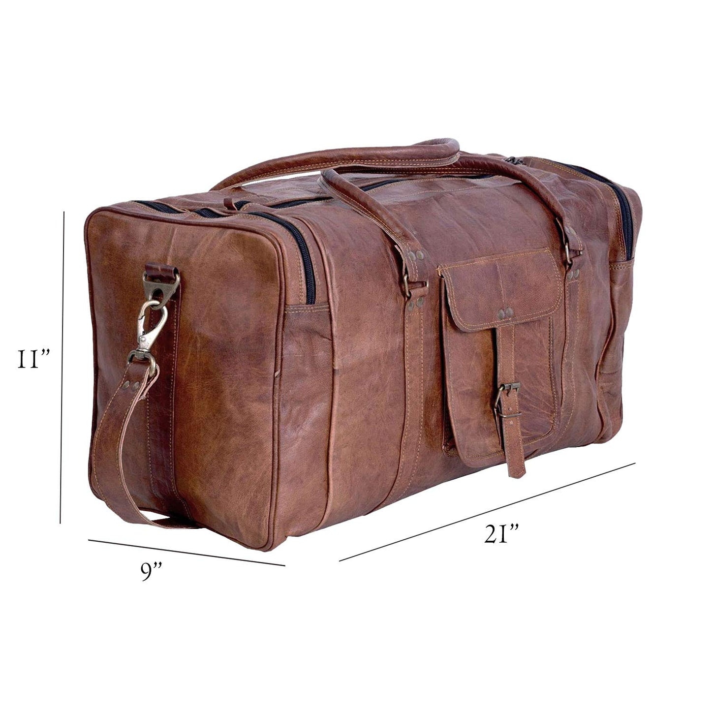 Leather Duffel Bag 32 inch Large Travel Bag Gym Sports Overnight Weekender Bag by Komal's Passion Leather (21 inch)
