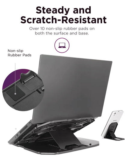 Lenovo 2-in-1 Laptop Stand - Adjustable, Portable, Foldable, Ergonomic, Non-Slip, Compatible with Laptops up to 15" and Cell Phones, Ideal for Travel