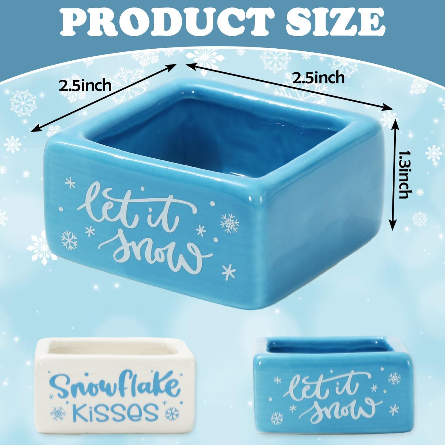 FYSUIMU Winter Mini Candy Dish Set of 2 Candy Bowl White Blue Snowflake Kisses Ceramic Bowls for Xmas Winter Table Tiered Tray Decor
