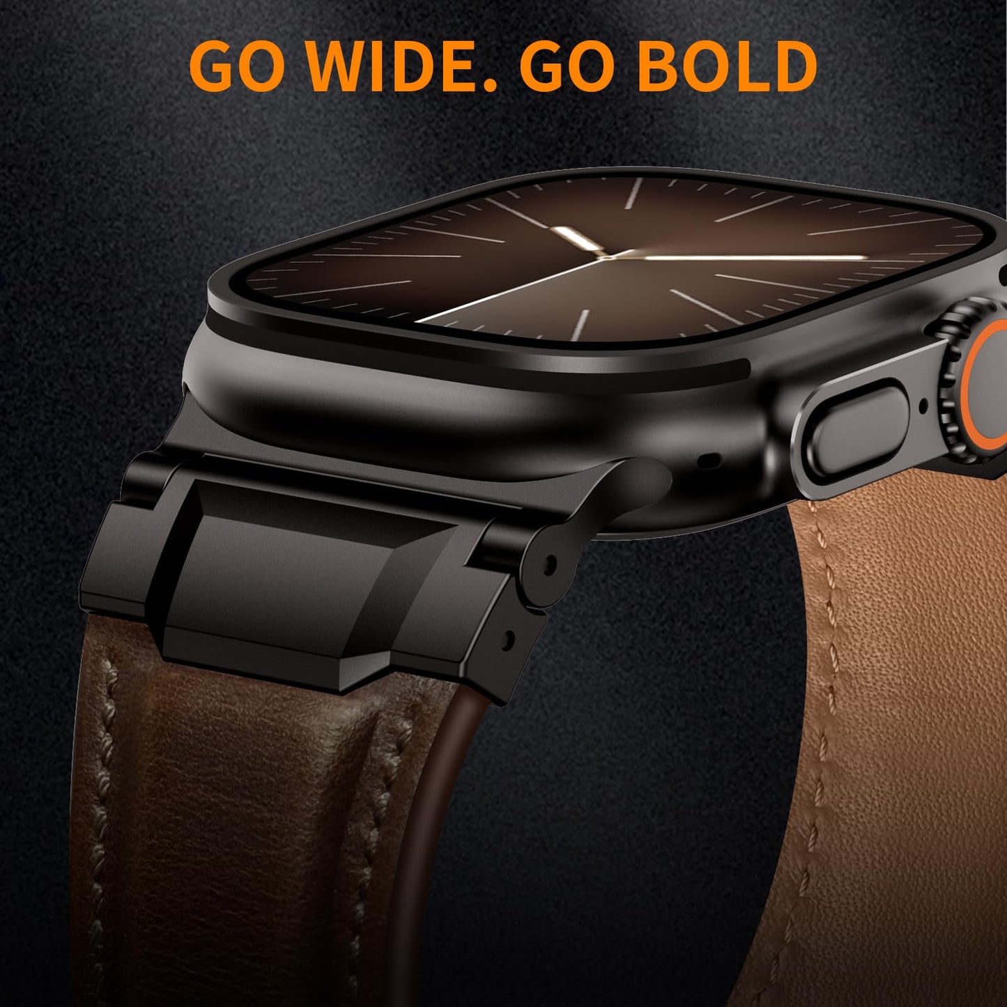 LOIRNBR Leather Bands Compatible with Apple Watch Ultra 3/2/1 Band 49mm 46mm 45mm 44mm 42mm, Genuine Leather Metal Connector Strap for iWatch Ultra Series 11/10/9/8/7/SE/6/5/4/3/2/1, Dark Brown/Black