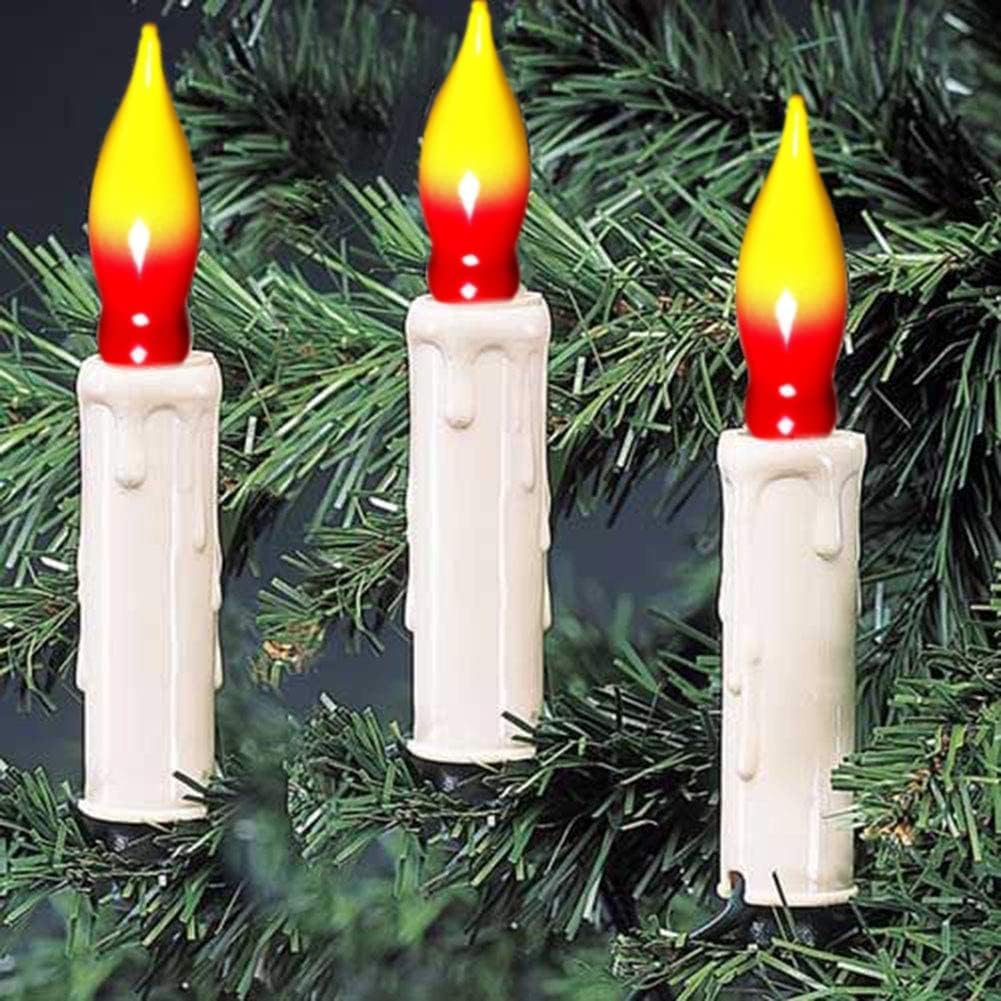 12 Pack C18 Red and Yellow Christmas Flame Candle Lights Bulb, E12 Candelabra Base Flame Shaped Incandescent Replacement Bulbs for Christmas Window Candles, Chandelier, Outdoor String Lights Decor